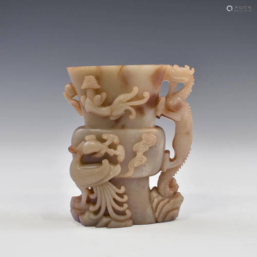 DRAGON PHOENIX JADE GU VASE