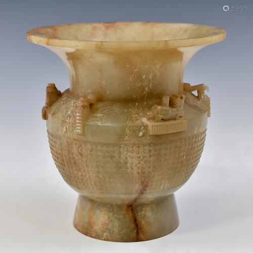 HAN DYNASTY JADE CARVED GU VASE