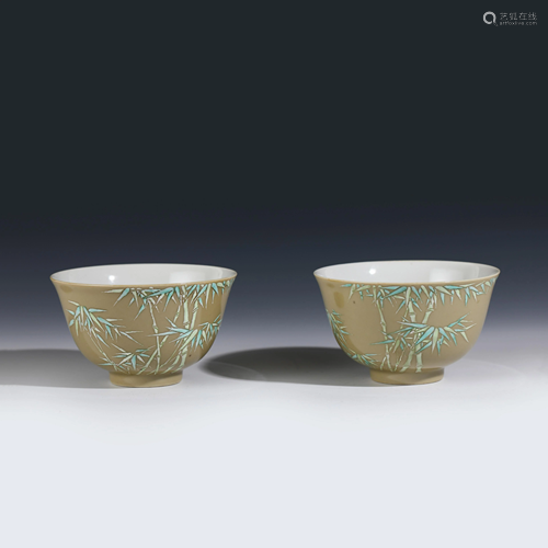 CHINESE BAMBOO MOTIF PORCELAIN BOWLS