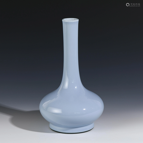 CHINESE SKY BLUE GLAZED TALL NECK BOTTLE VASE