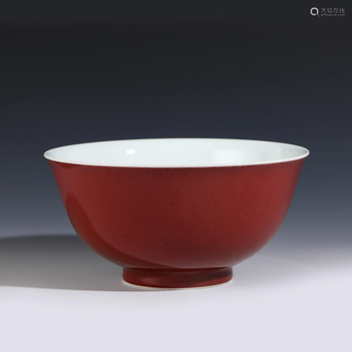 CHINESE RED GLAZED PORCELAIN BOWL