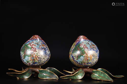 A pair of Cloisonne enamel peach