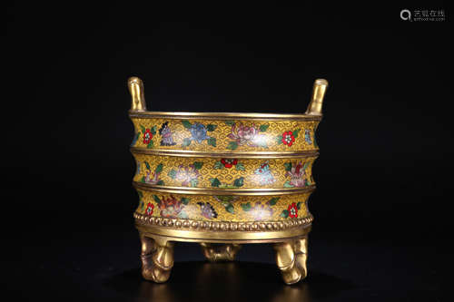 A Cloisonne enamel 'flowers' censer