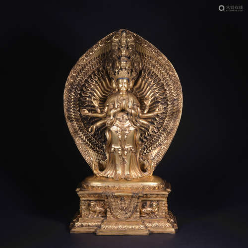 A gilt-bronze statue of Thousand-hand Bodhisattva