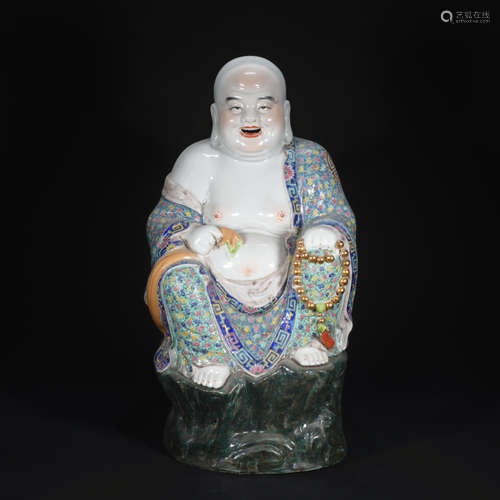 A famille-rose statue of Maitreya