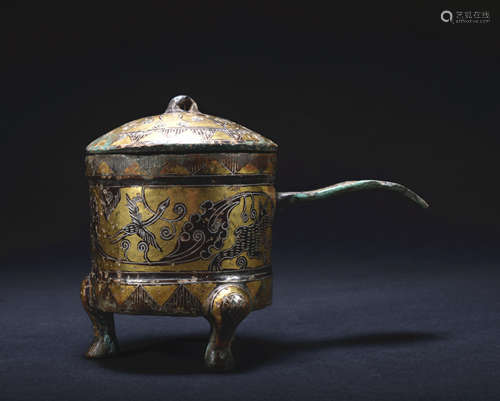 A bronze censer ware with gold and silver