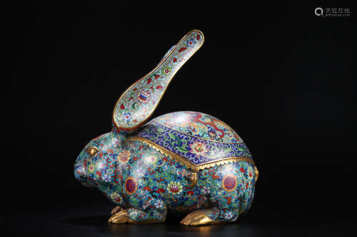 A Cloisonne enamel 'flowers' rabbit