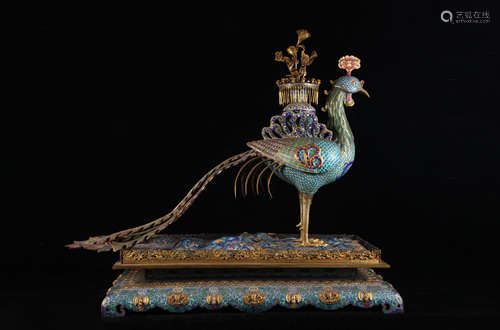 A Cloisonne enamel peacock