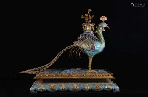 A Cloisonne enamel peacock
