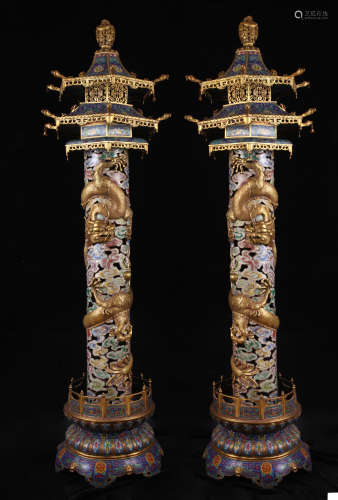 A pair of Cloisonne enamel 'dragon' pagoda