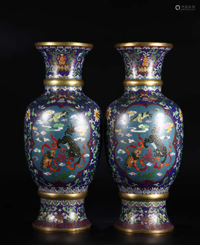 A pair of Cloisonne enamel vase