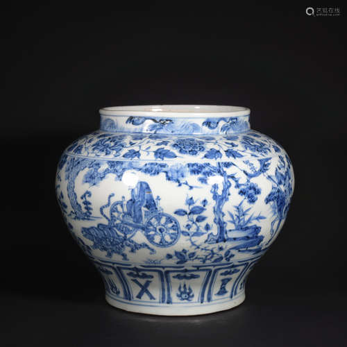 A blue and white 'figure' jar