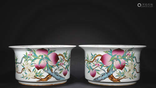 A pair of famille-rose 'peach' jar