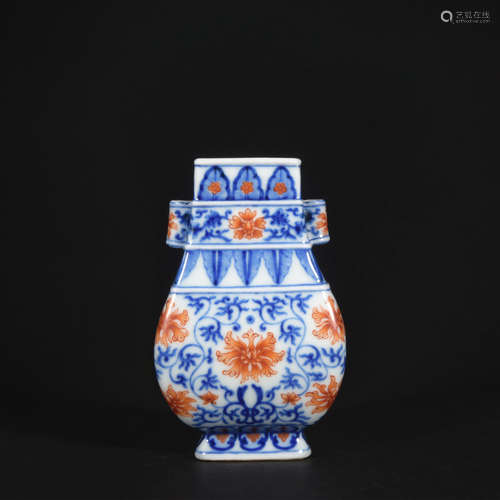 An underglaze-blue and copper-red vase