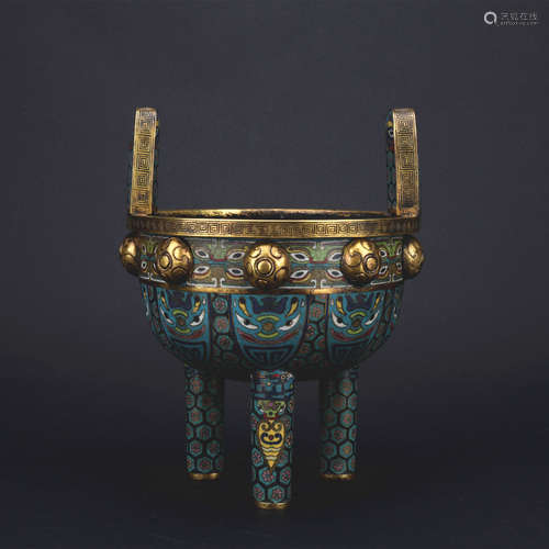 A Cloisonne enamel 'beast' tripod