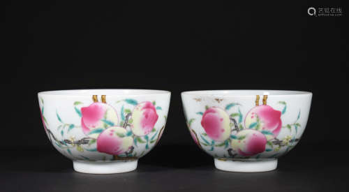 A pair of famille-rose 'peach' bowl