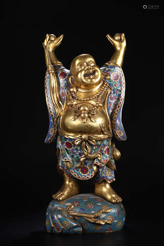 A Cloisonne enamel statue of Maitreya Buddha