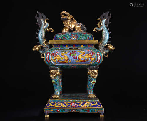 A Cloisonne enamel 'dragon' censer