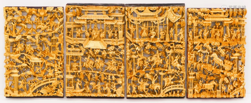 Set 4 Chinese Gilt Carved Temple Panels