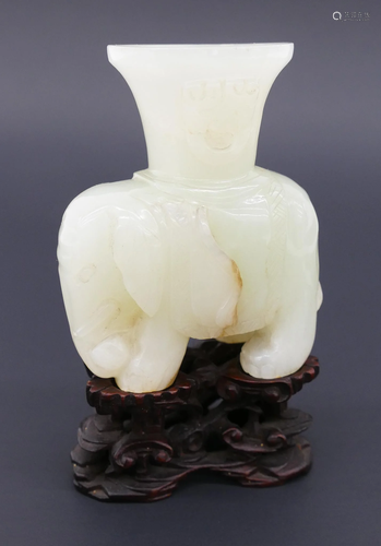 Chinese Qing Jade Elephant Censer on Stand