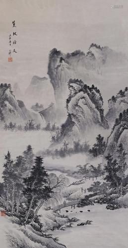 Zheng Zhong ''Mountainous Landscape'' Scroll Painting