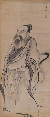 Yun Qing ''Scholar with Bird'' Scroll Painting