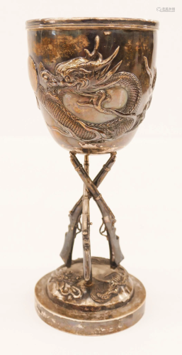 Chinese Export Silver Dragon & Rifle Chalice