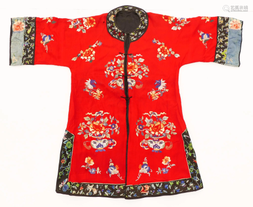 Old Chinese Silk Embroidered Red Robe