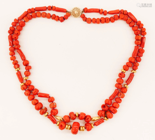 Chinese 14k Natural Red Coral Necklace