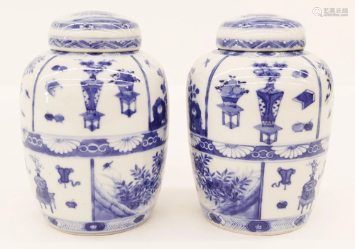 Pair Chinese Qing Blue & White Ginger Jars