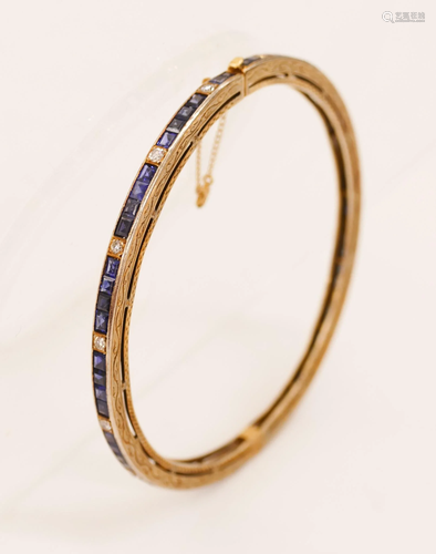 Lady's Art Deco Sapphire & Diamond Bangle Bracelet