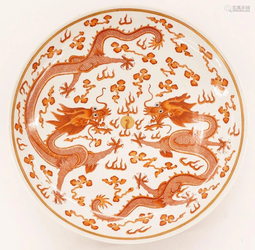 Chinese Guangxu Red Dragon Charger