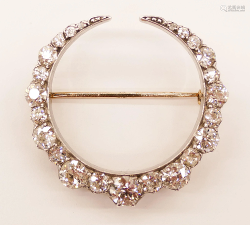 Edwardian 7.32ctw Diamond Crescent Brooch