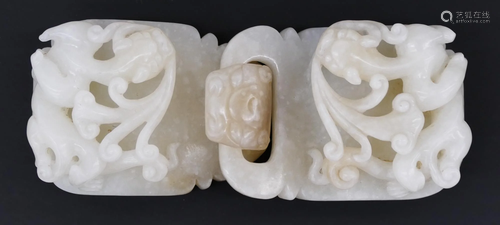 Fine Chinese Qing White Jade Dragon Buckle