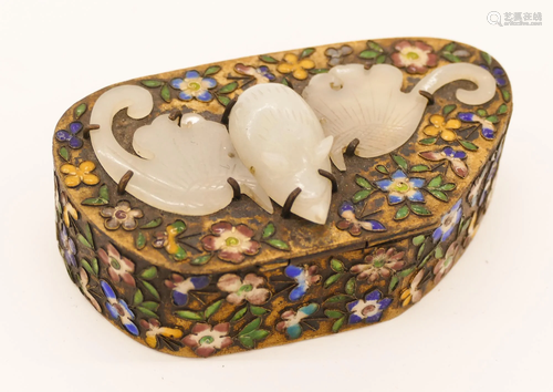 Chinese White Jade Bat Enameled Box