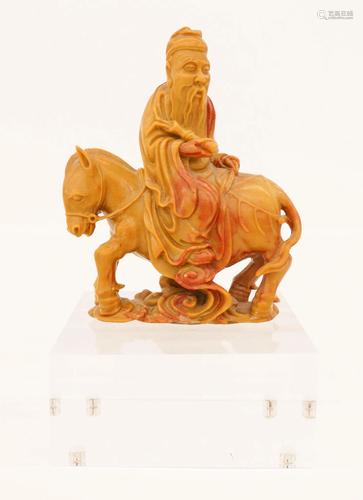 Chinese Qing Yellow Soapstone Horse & Rider