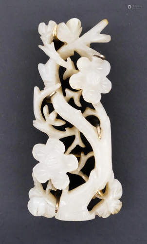 Chinese Qing Jade Prunus Plaque Slide