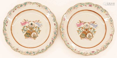 Pair Chinese 18th Cent. Export Armorial Plates