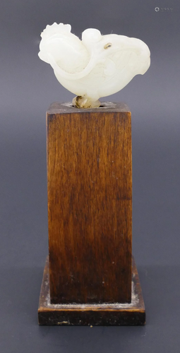 Chinese Qing White Jade Rooster on Stand