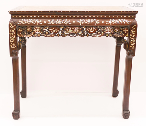 Chinese Qing Inlaid Rosewood Altar Table