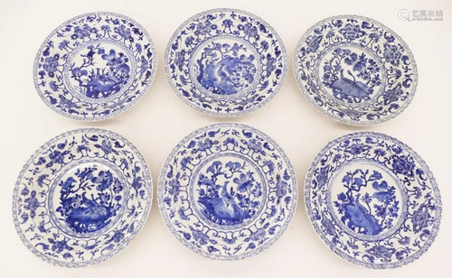 Set 6 Chinese Kangxi Blue & White Plates