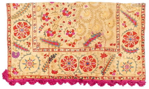 Antique Suzani Uzbekistan Embroidered Panel