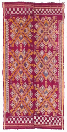 Antique Berber Moroccan Kilim Embroidery Rug