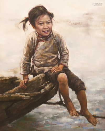 Kee Fung Ng ''Seated Little Girl'' 1980 Oil