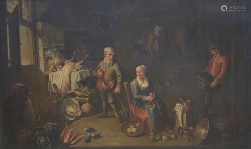 Anonymous (17th - 18th century): painting (o/c) 'interior with still life' (89x147 cm)