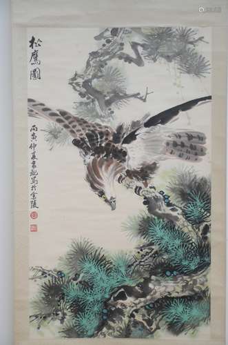 A Chinese scroll 'eagle on a tree' (90x53 cm)