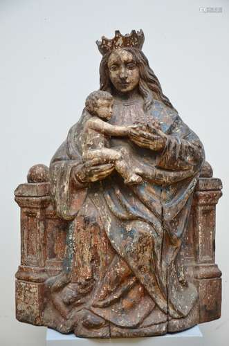 A sculpture in polychrome wood 'seated Madonna and Child' (78 cm)