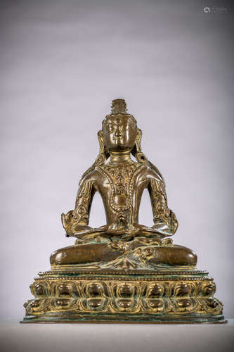 Gilt bronze statue 'Kunzang Akor', Tibet 16th century (15 cm)