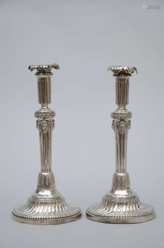 Pair of Louis XVI candlesticks in silver with 'faun heads', 18th century (31cm)