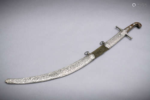 Ottoman sword with silver mounts, 18th - 19th century (l 96 cm)